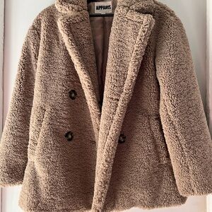 Apparis Tan Oversized Pea Coat Plush Texture